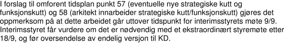 arbeidet går uttover tidspunkt for interimsstyrets møte 9/9.