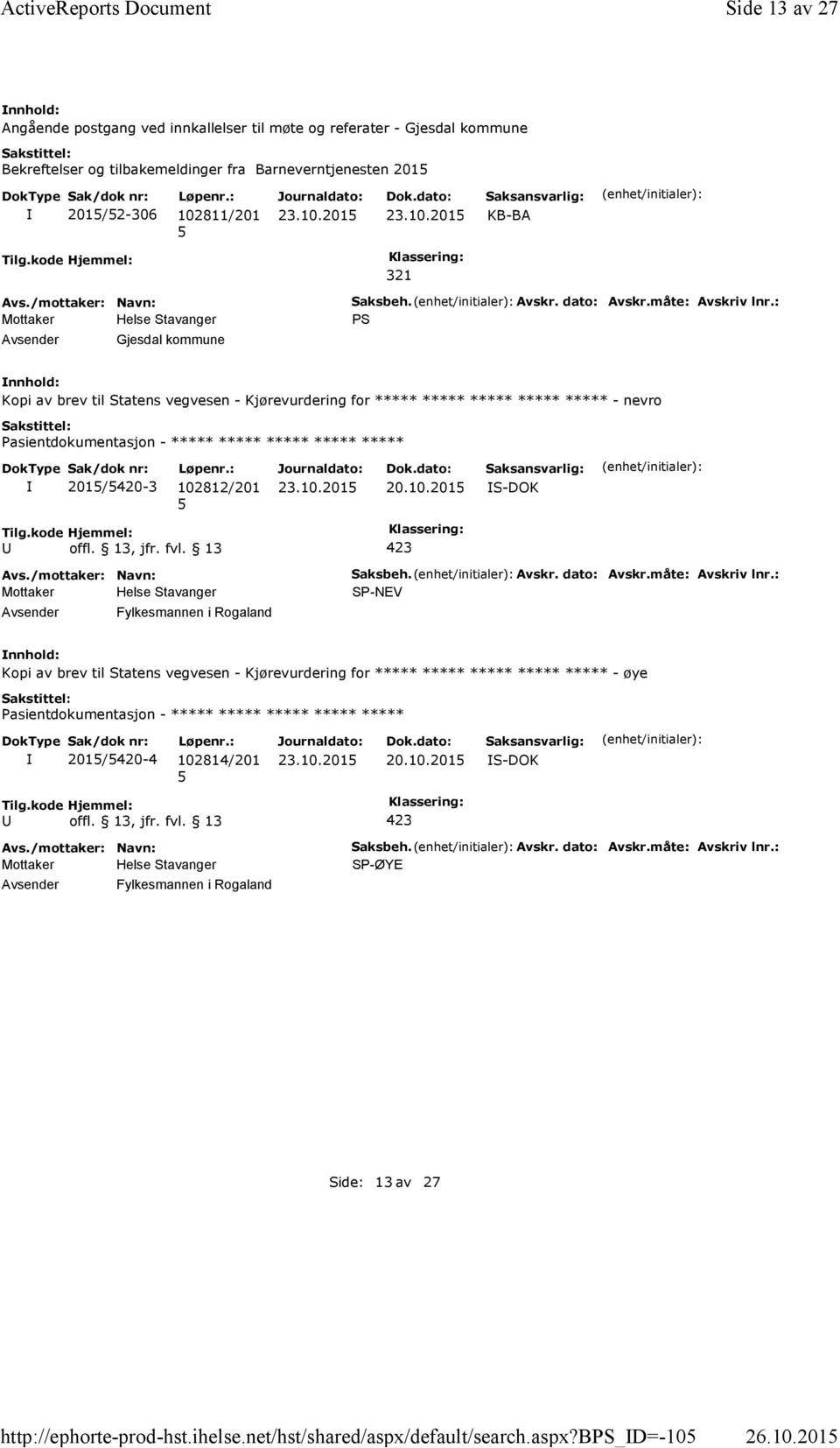 kode Hjemmel: 321 Gjesdal kommune Saksbeh. Avskr. dato: Avskr.måte: Avskriv lnr.