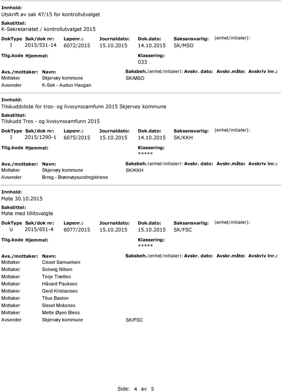 /mottaker: Navn: Saksbeh. Avskr. dato: Avskr.måte: Avskriv lnr.: Brreg - Brønnøysundregistrene Møte 30.10.2015 Møte med tillitsvalgte 2015/651-4 6077/2015 SK/FSC Avs.