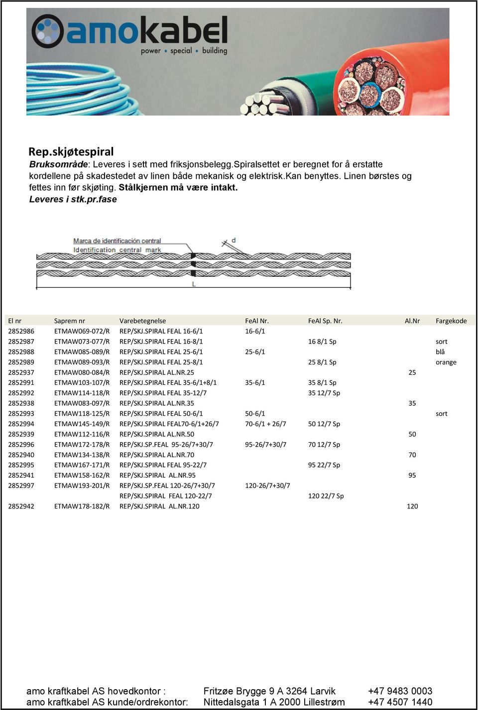 SPIRAL FEAL 16-6/1 16-6/1 2852987 ETMAW073-077/R REP/SKJ.SPIRAL FEAL 16-8/1 16 8/1 Sp sort 2852988 ETMAW085-089/R REP/SKJ.SPIRAL FEAL 25-6/1 25-6/1 blå 2852989 ETMAW089-093/R REP/SKJ.