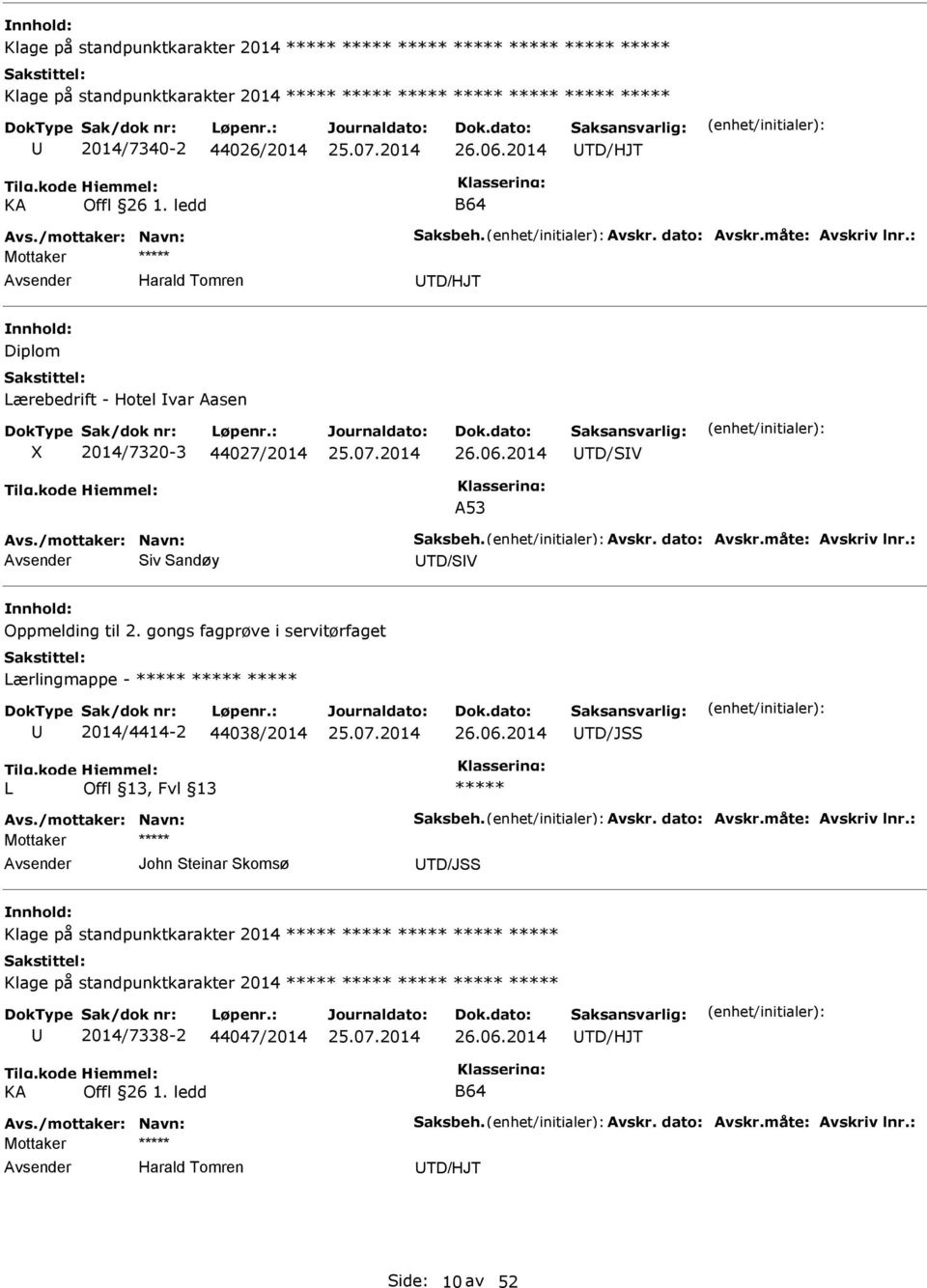 : Siv Sandøy TD/SIV Oppmelding til 2. gongs fagprøve i servitørfaget Lærlingmappe - 2014/4414-2 44038/2014 TD/JSS L Avs./mottaker: Navn: Saksbeh. Avskr. dato: Avskr.måte: Avskriv lnr.