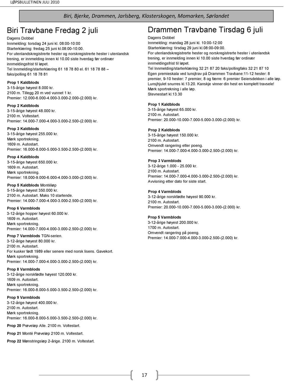 000 kr. Prop 5 Kaldblods Montéløp 5-15-årige høyest 350.000 kr. Maks 10 startende. 3-12-årige hopper høyest 60.000 kr. Prop 7 Varmblods TGN-serien. 3-12-årige høyest 80.000 kr. For kusker født 1989 eller senere med norsk lisens.