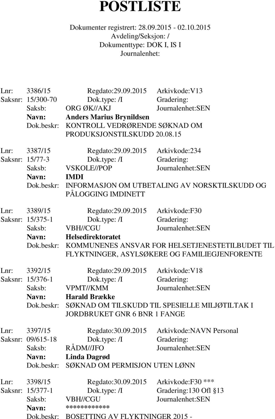 beskr: INFORMASJON OM UTBETALING AV NORSKTILSKUDD OG PÅLOGGING IMDINETT Lnr: 3389/15 Regdato:29.09.2015 Arkivkode:F30 Saksnr: 15/375-1 Dok.