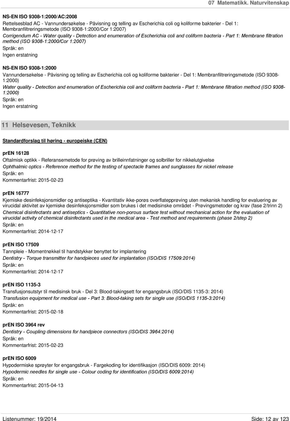 9308-1:2000/Cor 1:2007) Corrigendum AC - Water quality - Detection and enumeration of Escherichia coli and coliform bacteria - Part 1: Membrane filtration method (ISO 9308-1:2000/Cor 1:2007) NS-EN