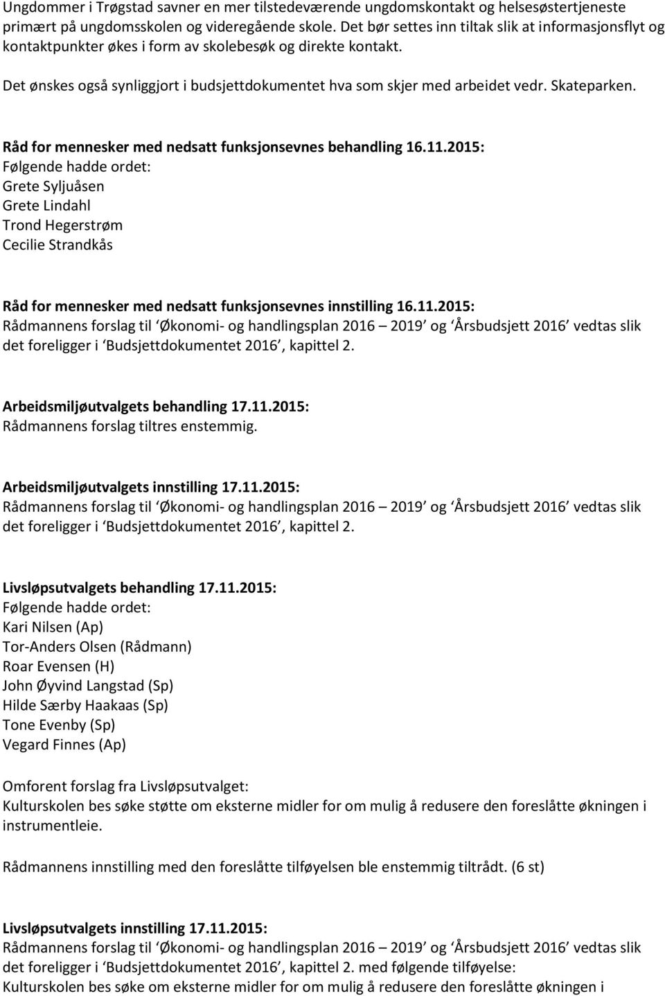 Skateparken. Råd for mennesker med nedsatt funksjonsevnes behandling 16.11.