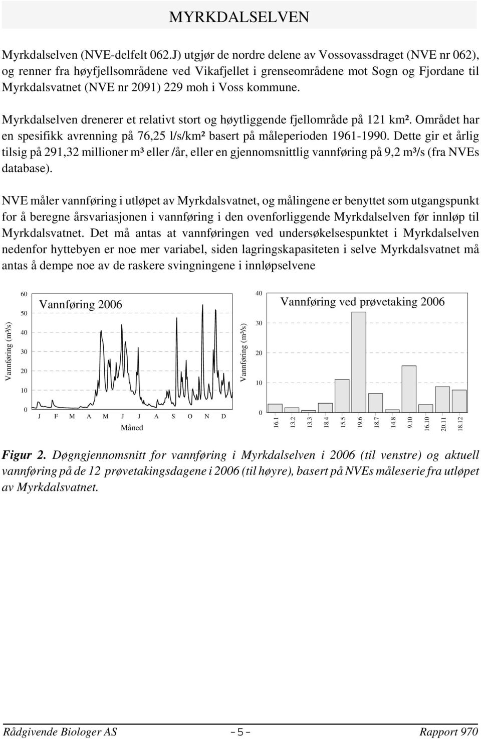 Myrkdalselven drenerer et relativt stort og høytliggende fjellområde på 121 km². Området har en spesifikk avrenning på 76,25 l/s/km² basert på måleperioden 1961-199.