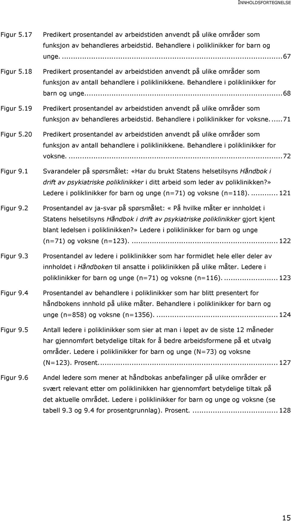 ...67 Predikert prosentandel av arbeidstiden anvendt på ulike områder som funksjon av antall behandlere i poliklinikkene. Behandlere i poliklinikker for barn og unge.