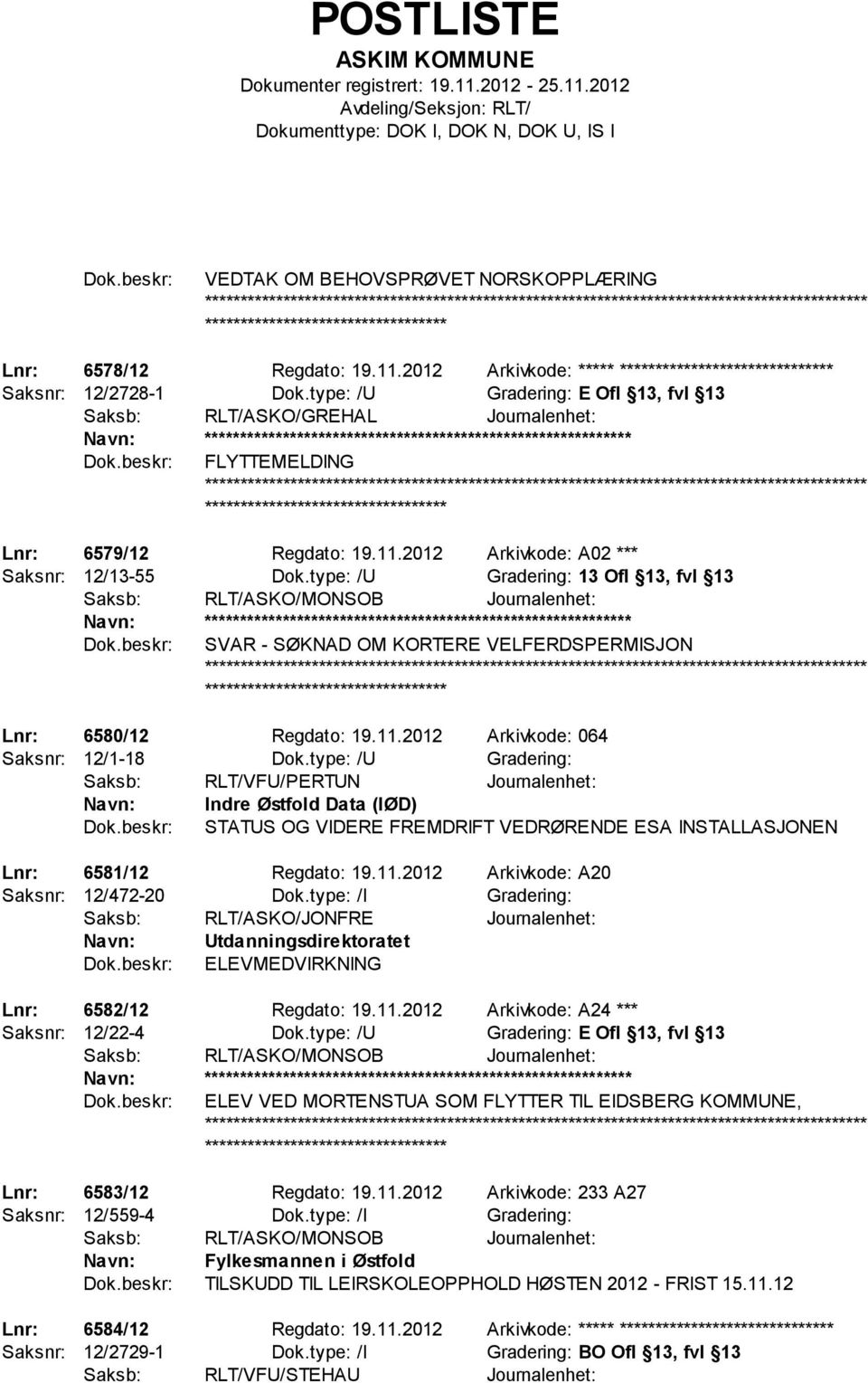 2012 Arkivkode: A02 *** Saksnr: 12/13-55 Dok.