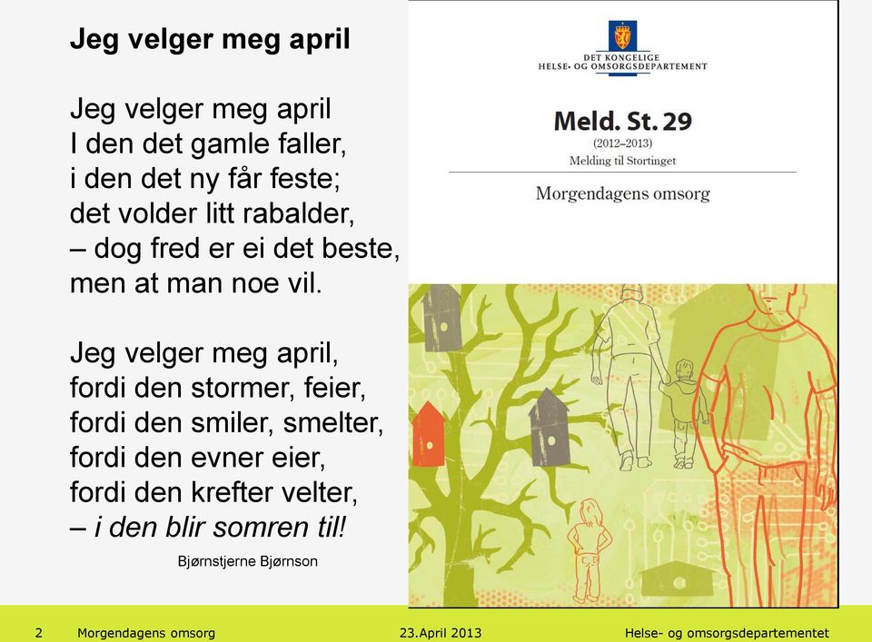 Jeg velger meg april, fordi den stormer, feier, fordi den smiler, smelter, fordi