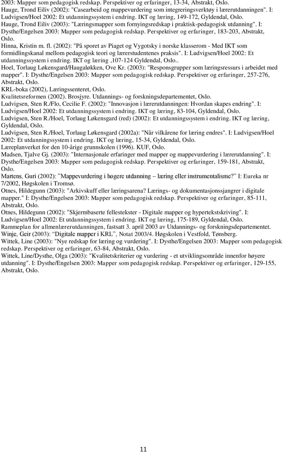 I: Dysthe/Engelsen 2003: Mapper som pedagogisk redskap. Perspektiver og erfaringer, 183-203, Abstrakt, Oslo. Hinna, Kristin m. fl.