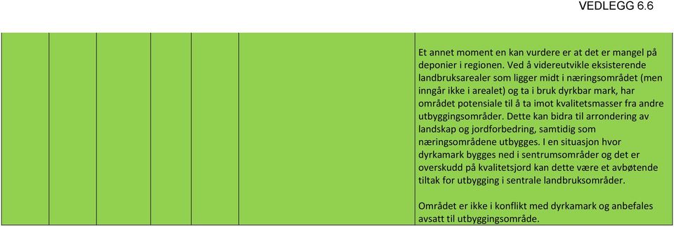 til å ta imot kvalitetsmasser fra andre utbyggingsområder. Dette kan bidra til arrondering av landskap og jordforbedring, samtidig som næringsområdene utbygges.