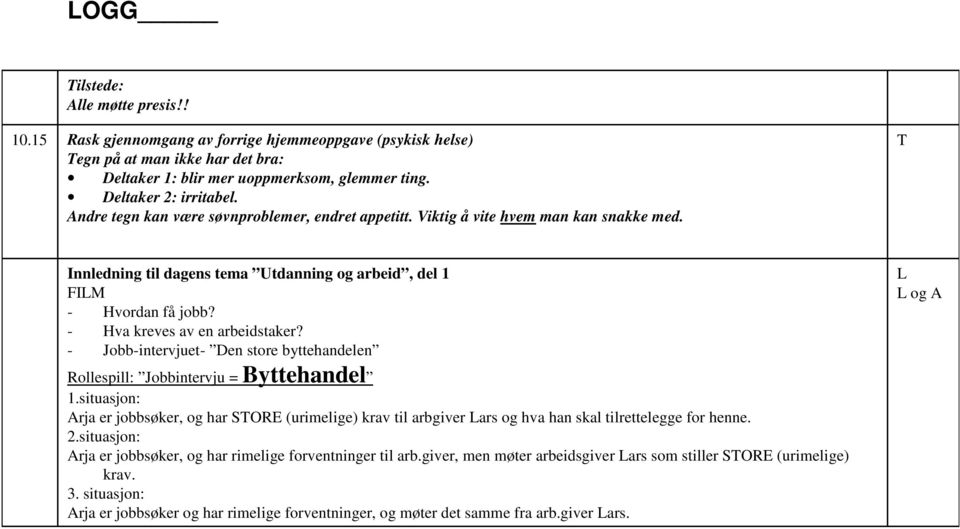 - Hva kreves av en arbeidstaker? - Jobb-intervjuet- Den store byttehandelen Rollespill: Jobbintervju = Byttehandel 1.