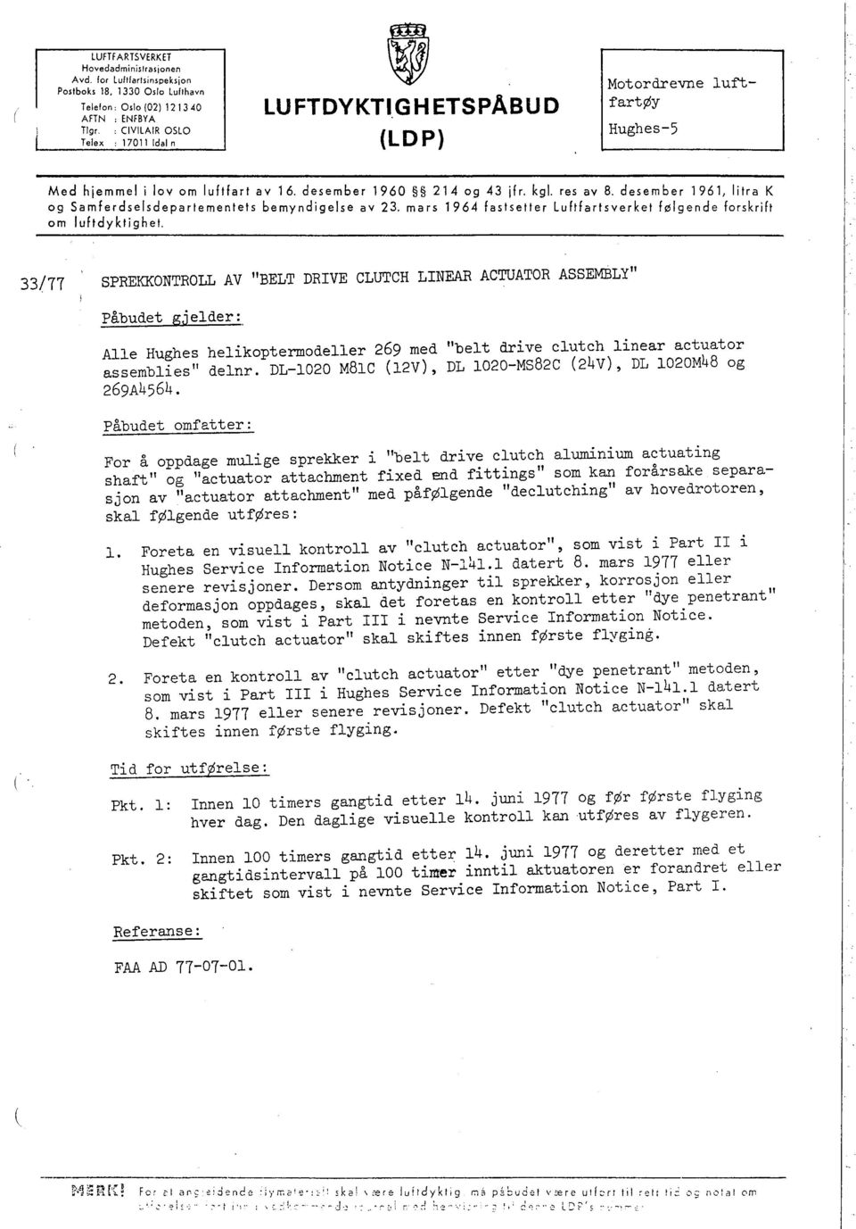 desember 1961, litra K og Siafmdferkd~ehlsdepartementets bemyndigelse av 23. mars 1964 fastsetter Luftfartsverket følgende forskrift om u t y tig et.