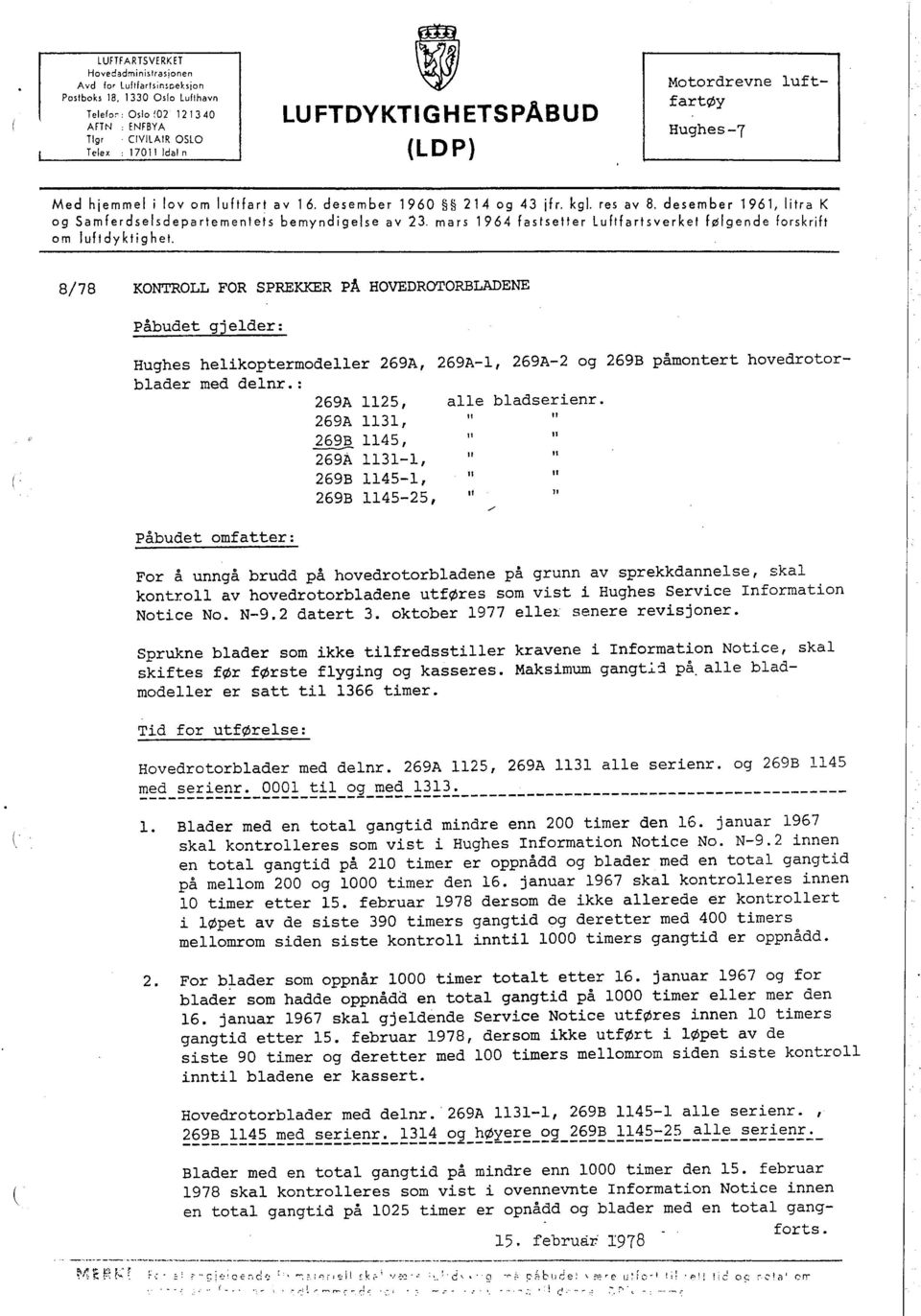 desember 1961, itra K og Samferdselsdepartemenlets bemyndigelse av 23, mars 1964 fastseiler luftfartsverket følgende forskrift om luftdyktighet.