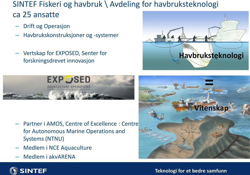 forskningsdrevet innovasjon Havbruksteknologi = Vitenskap Partner i AMOS, Centre of