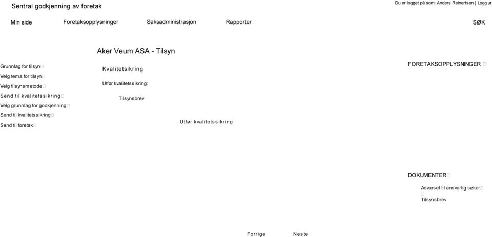 Kvalitetsikring Utfør kvalitetssikring: Tilsynsbrev