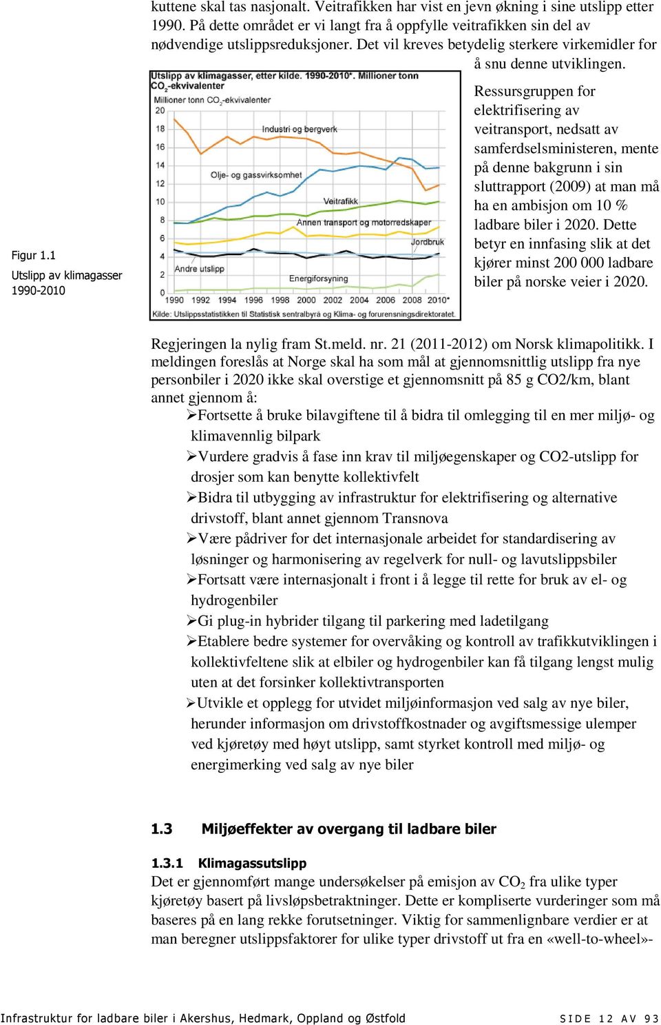 Ressursgruppen for elektrifisering av veitransport, nedsatt av samferdselsministeren, mente på denne bakgrunn i sin sluttrapport (2009) at man må ha en ambisjon om 10 % ladbare biler i 2020.