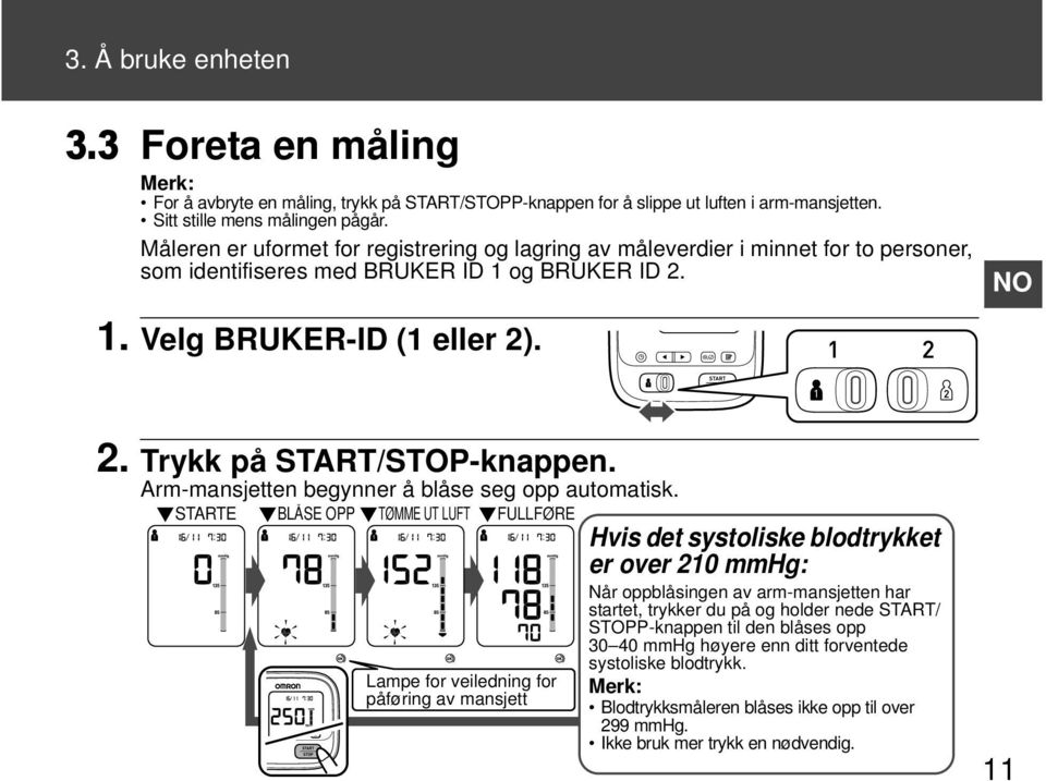 Arm-mansjetten begynner å blåse seg opp automatisk.