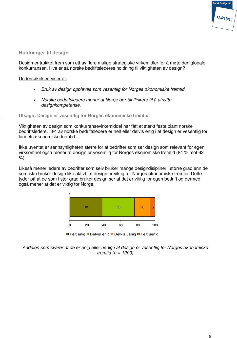 Utsagn: Design er vesentlig for Norges økonomiske fremtid Viktigheten av design som konkurransevirkemiddel har fått et sterkt feste blant norske bedriftsledere.