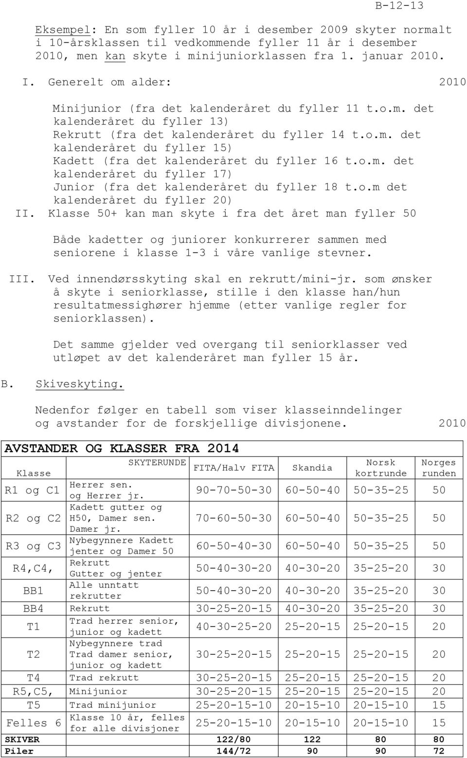 o.m. det kalenderåret du fyller 17) Junior (fra det kalenderåret du fyller 18 t.o.m det kalenderåret du fyller 20) II.