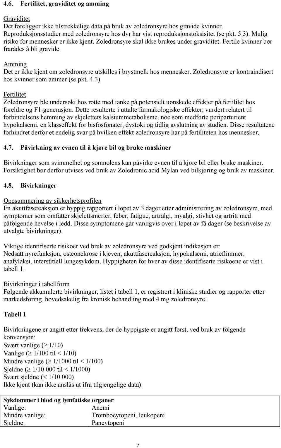 Fertile kvinner bør frarådes å bli gravide. Amming Det er ikke kjent om zoledronsyre utskilles i brystmelk hos mennesker. Zoledronsyre er kontraindisert hos kvinner som ammer (se pkt. 4.