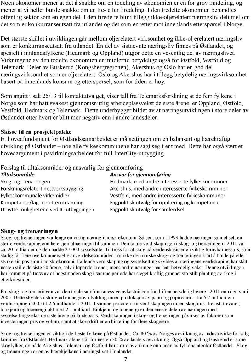 I den firedelte blir i tillegg ikke-oljerelatert næringsliv delt mellom det som er konkurranseutsatt fra utlandet og det som er rettet mot innenlands etterspørsel i Norge.