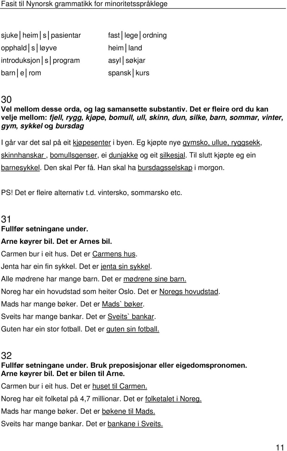 Eg kjøpte nye gymsko, ullue, ryggsekk, skinnhanskar, bomullsgenser, ei dunjakke og eit silkesjal. Til slutt kjøpte eg ein barnesykkel. Den skal Per få. Han skal ha bursdagsselskap i morgon. PS!