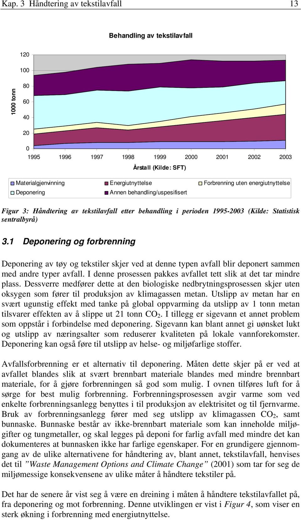 3.1 Deponering og forbrenning Deponering av tøy og tekstiler skjer ved at denne typen avfall blir deponert sammen med andre typer avfall.