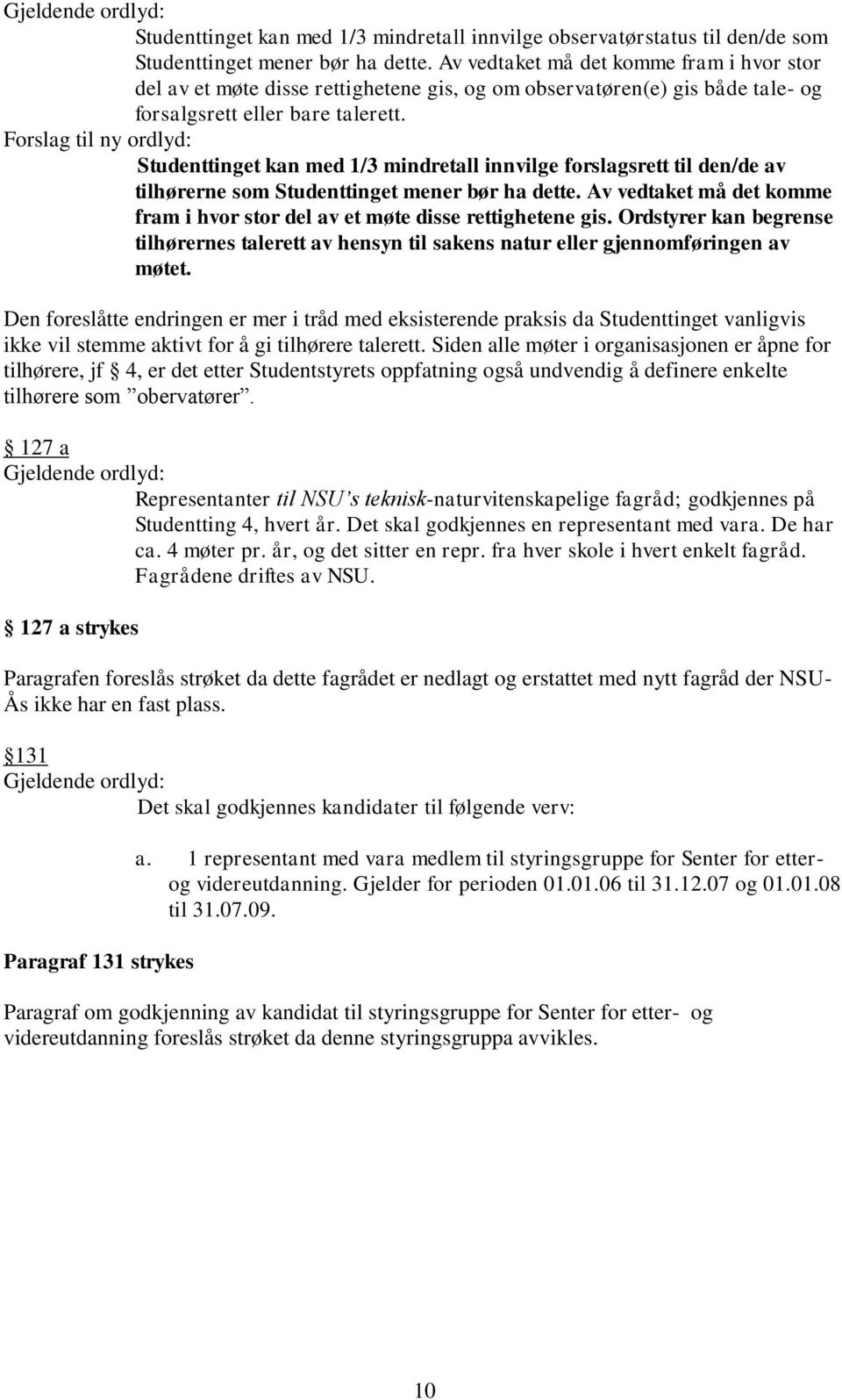 Forslag til ny ordlyd: Studenttinget kan med 1/3 mindretall innvilge forslagsrett til den/de av tilhørerne som Studenttinget mener bør ha dette.