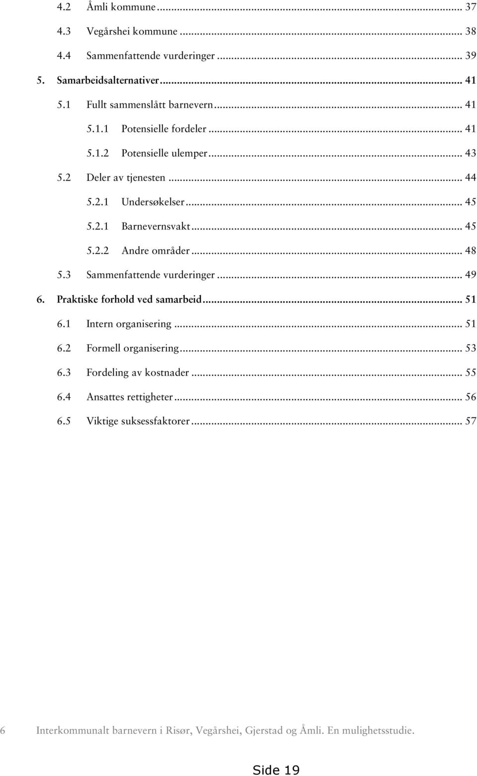 3 Sammenfattende vurderinger... 49 6. Praktiske forhold ved samarbeid... 51 6.1 Intern organisering... 51 6.2 Formell organisering... 53 6.3 Fordeling av kostnader.