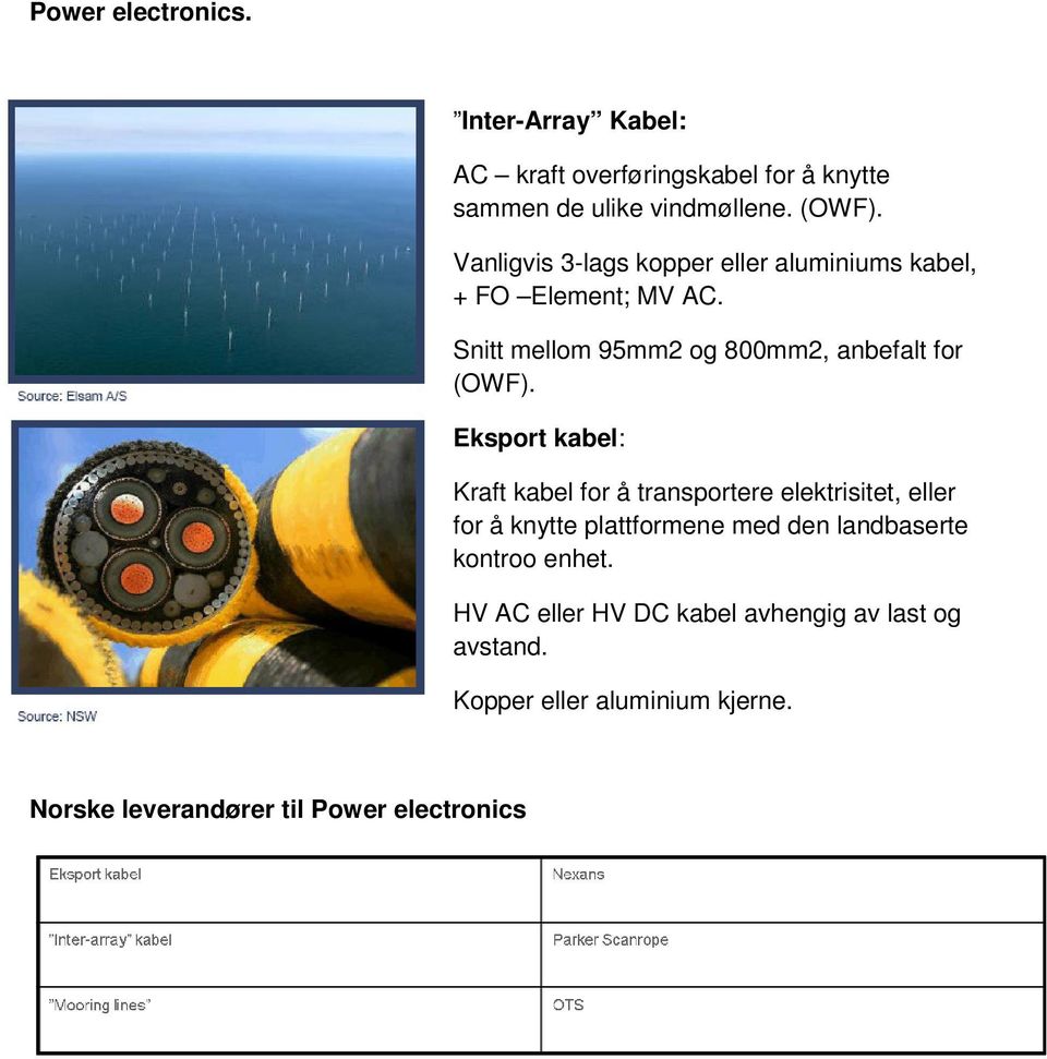 Eksport kabel: Kraft kabel for å transportere elektrisitet, eller for å knytte plattformene med den landbaserte kontroo