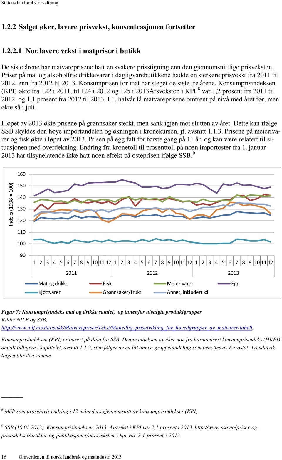 Konsumprisindeksen (KPI) økte fra 122 i 2011, til 124 i 2012 og 125 i 2013Årsveksten i KPI 8 var 1,2 prosent fra 2011 til 2012, og 1,1 prosent fra 2012 til 2013. I 1.