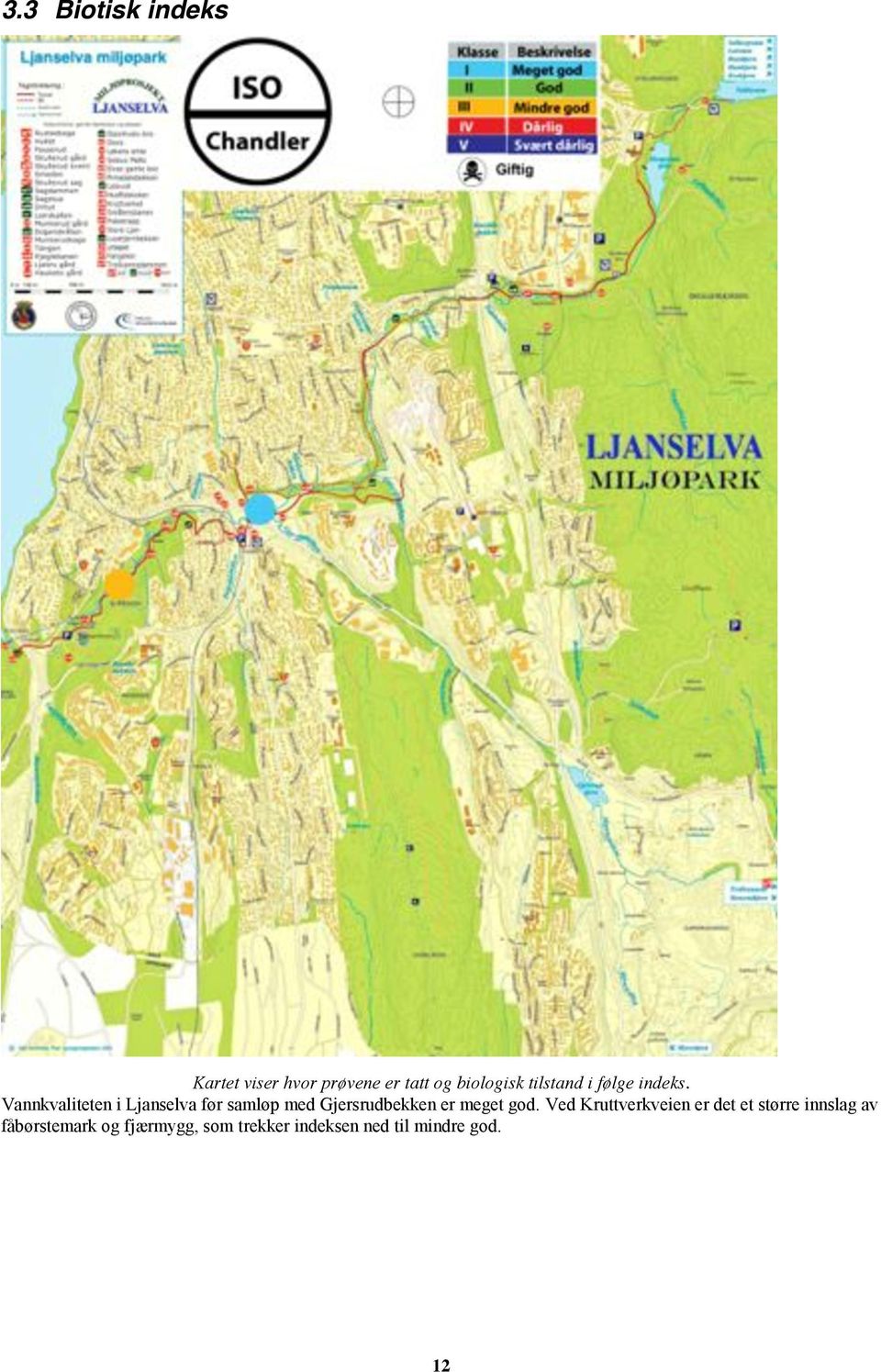 Vannkvaliteten i Ljanselva før samløp med Gjersrudbekken er meget god.