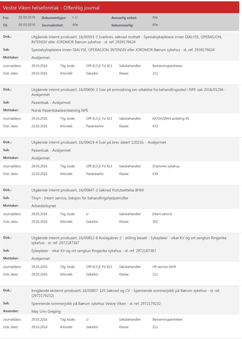 dato: Arkivdel: Sakarkiv tgående internt produsert, 16/00606-3 Svar på anmodning om uttalelse fra behandlingssted i NPE-sak 2016/01294 - Pasientsak - Norsk Pasientskadeerstatning NPE Kir/Ort/ØNH