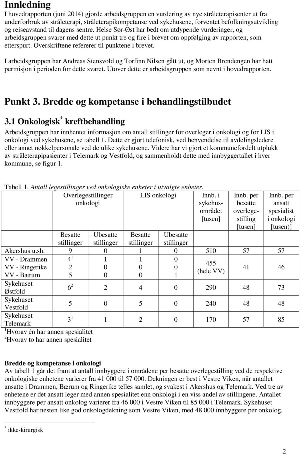 Helse Sør-Øst har bedt om utdypende vurderinger, og arbeidsgruppen svarer med dette ut punkt tre og fire i brevet om oppfølging av rapporten, som etterspurt.