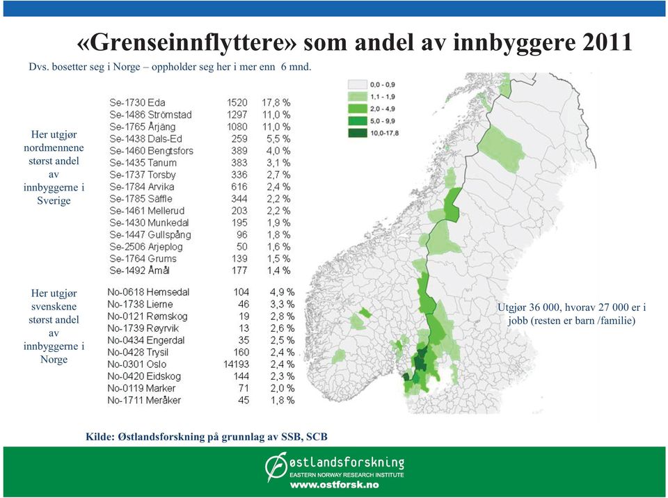 Her utgjør nordmennene størst andel av innbyggerne i Sverige Her utgjør svenskene
