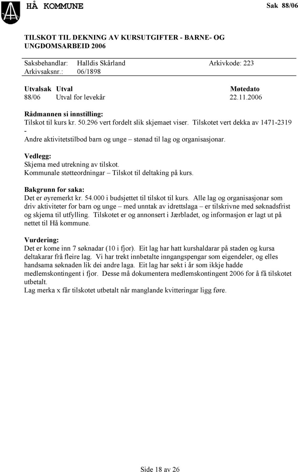 Tilskotet vert dekka av 1471-2319 - Andre aktivitetstilbod barn og unge stønad til lag og organisasjonar. Vedlegg: Skjema med utrekning av tilskot.