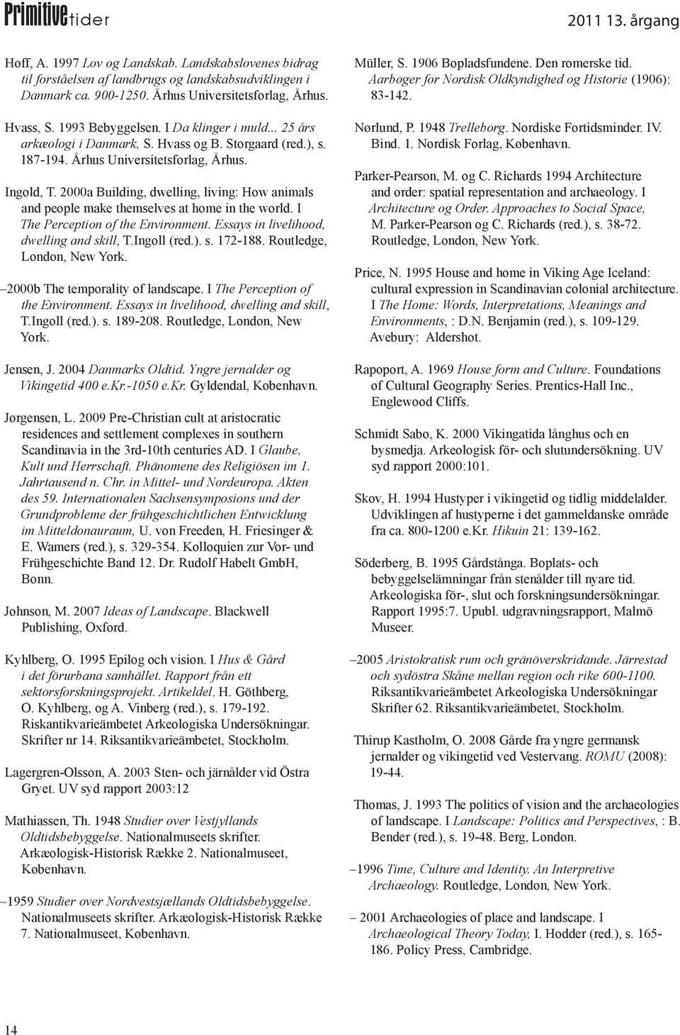 2000a Building, dwelling, living: How animals and people make themselves at home in the world. I The Perception of the Environment. Essays in livelihood, dwelling and skill, T.Ingoll (red.). s. 172-188.