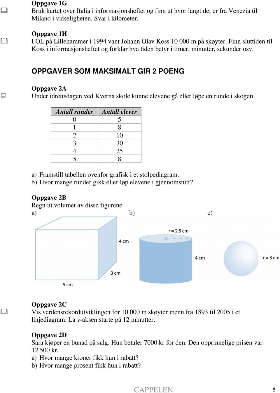 OPPGAVER SOM MAKSIMALT GIR 2 POENG Oppgave 2A Under idrettsdagen ved Kverna skole kunne elevene gå eller løpe en runde i skogen.