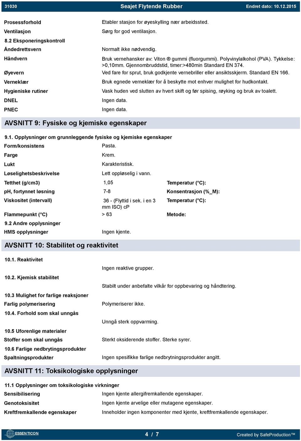 Øyevern Ved fare for sprut, bruk godkjente vernebriller eller ansiktsskjerm. Standard EN 166.