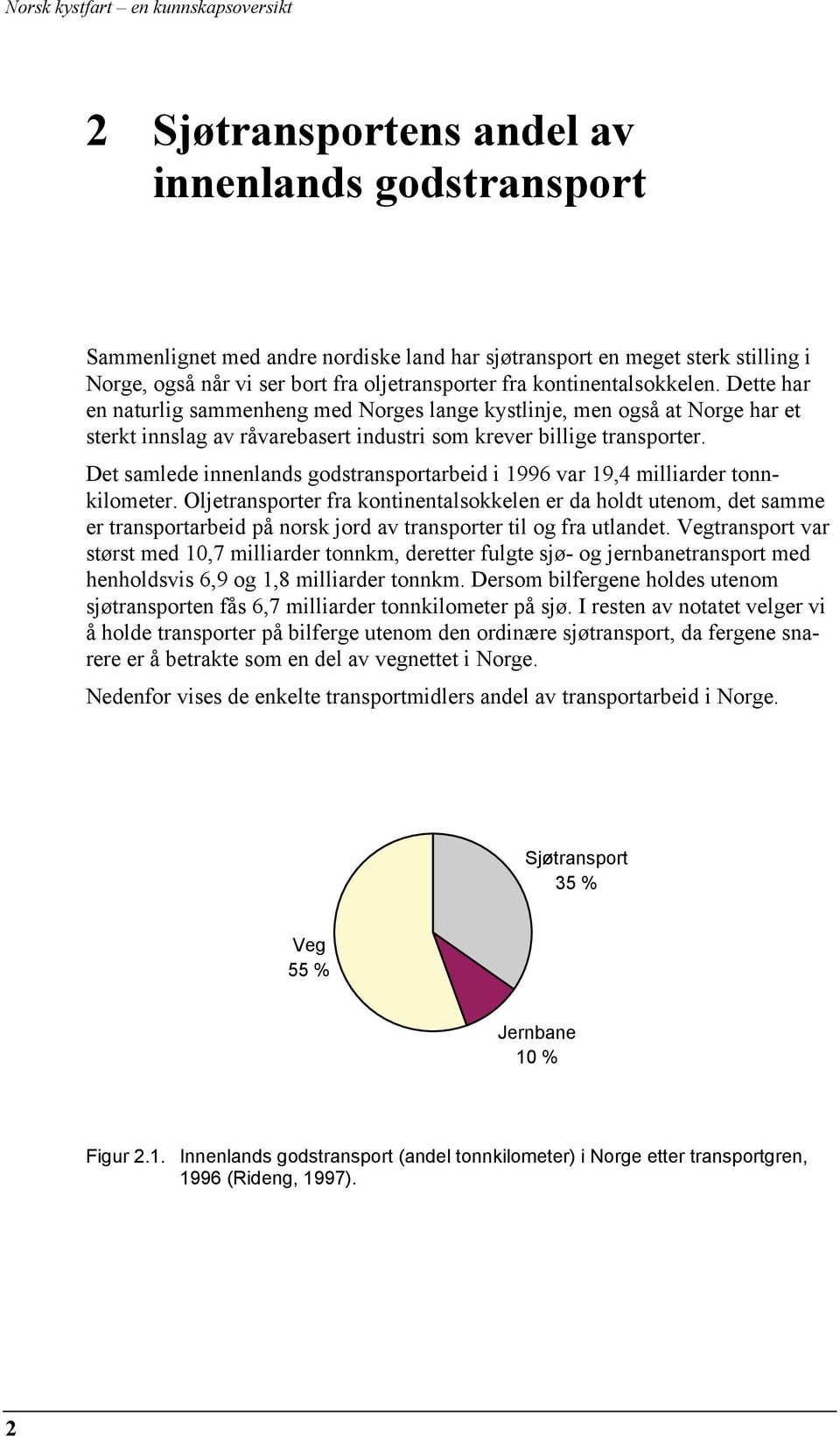 Det samlede innenlands godstransportarbeid i 1996 var 19,4 milliarder tonnkilometer.