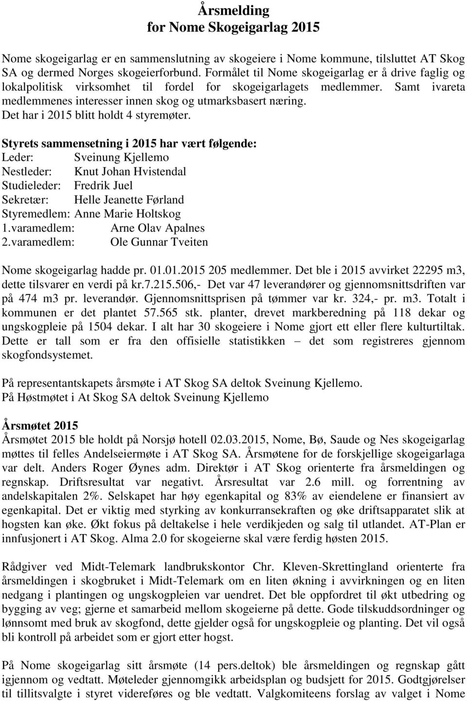 Det har i 2015 blitt holdt 4 styremøter.