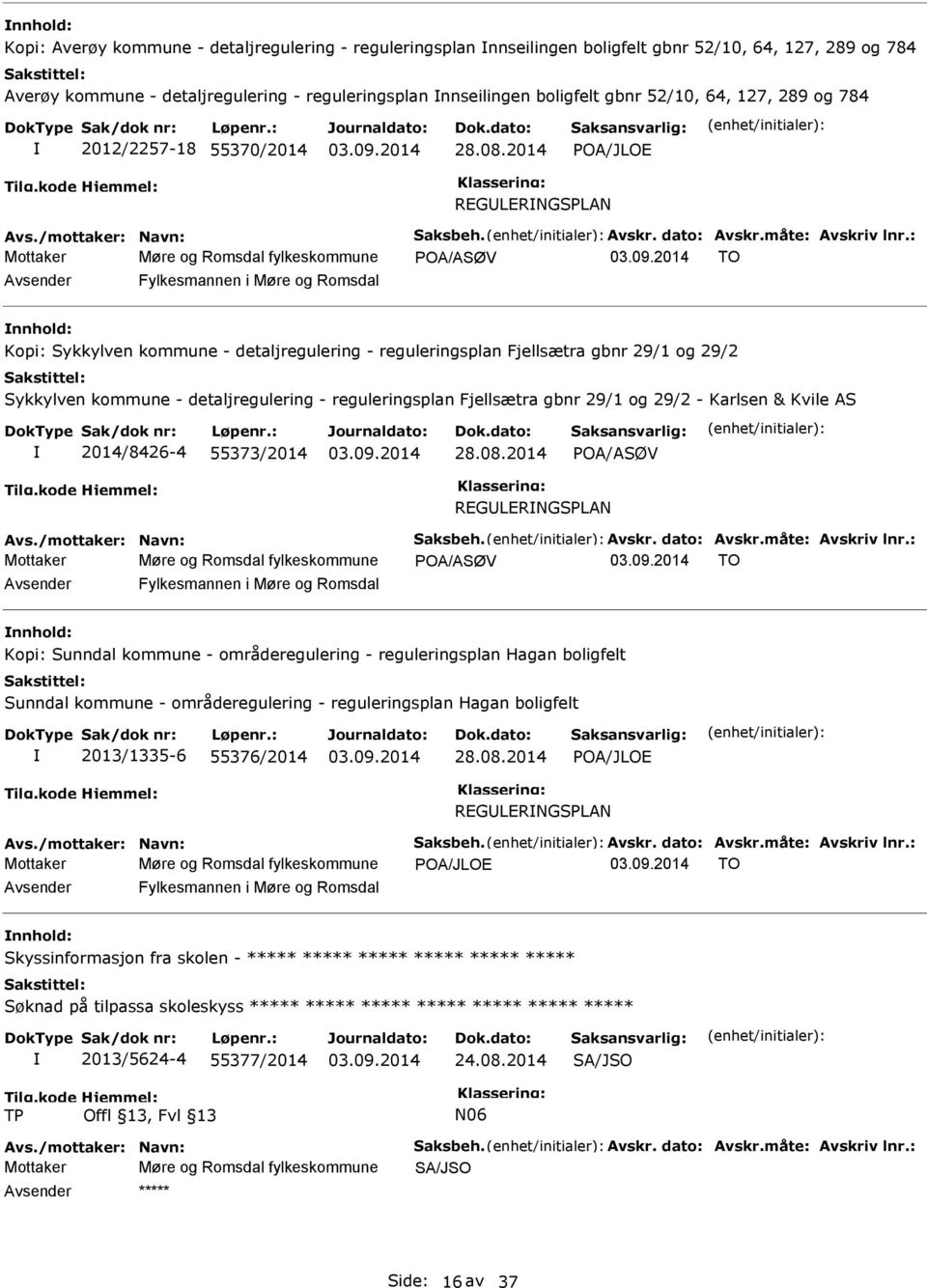 : Mottaker Møre og Romsdal fylkeskommune TO Fylkesmannen i Møre og Romsdal Kopi: Sykkylven kommune - detaljregulering - reguleringsplan Fjellsætra gbnr 29/1 og 29/2 Sykkylven kommune -