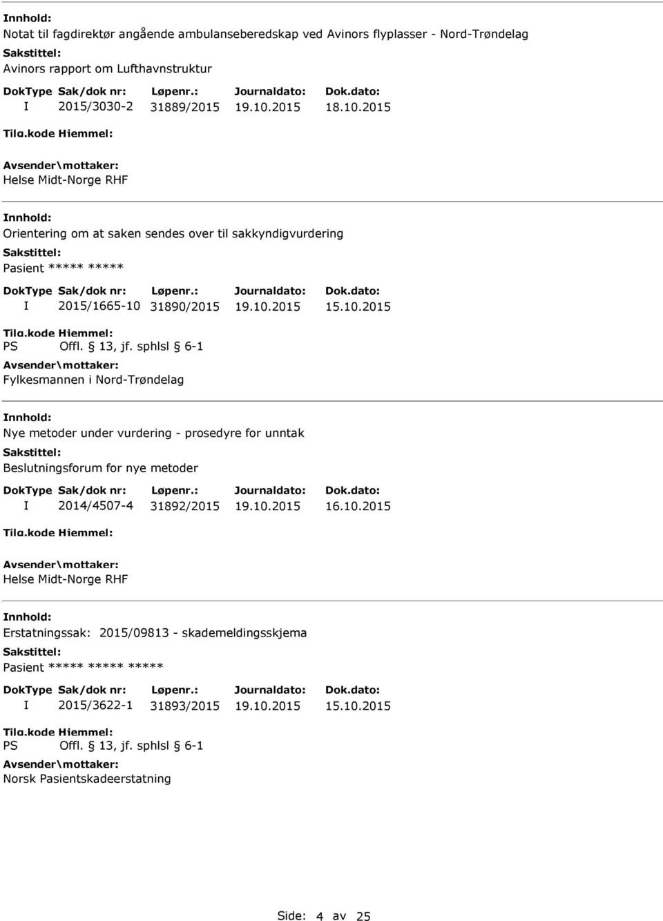 2015 Helse Midt-Norge RHF Orientering om at saken sendes over til sakkyndigvurdering asient ***** ***** 2015/1665-10 31890/2015 Fylkesmannen i