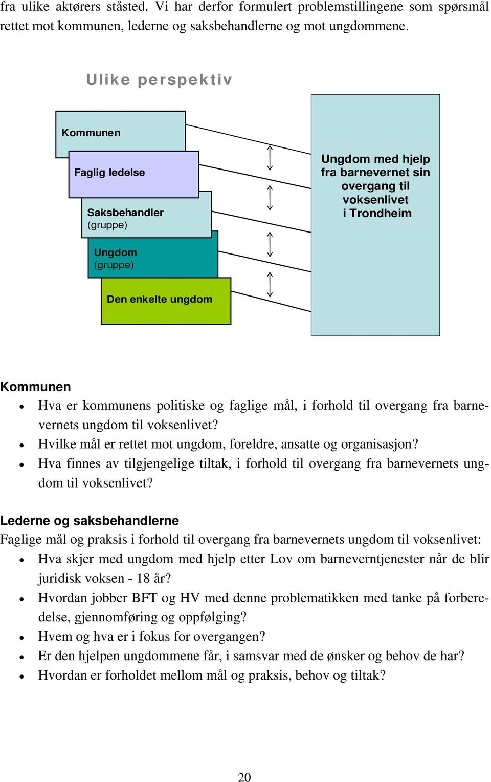 politiske og faglige mål, i forhold til overgang fra barnevernets ungdom til voksenlivet? Hvilke mål er rettet mot ungdom, foreldre, ansatte og organisasjon?