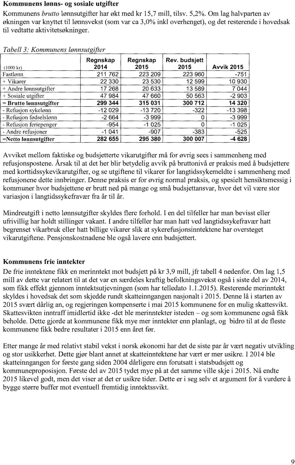 Tabell 3: Kommunens lønnsutgifter (1000 kr) 2014 Rev.