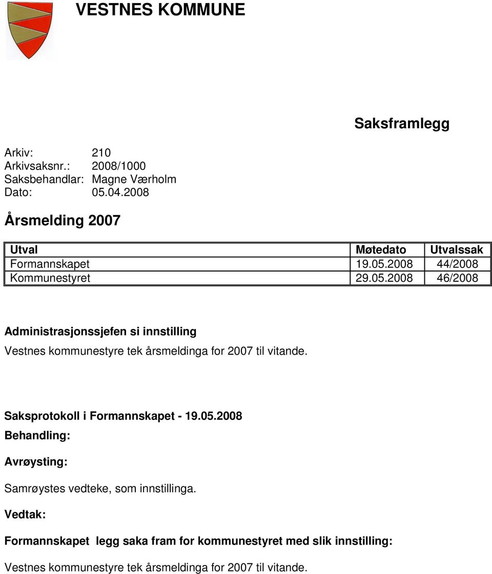 2008 44/2008 Kommunestyret 29.05.