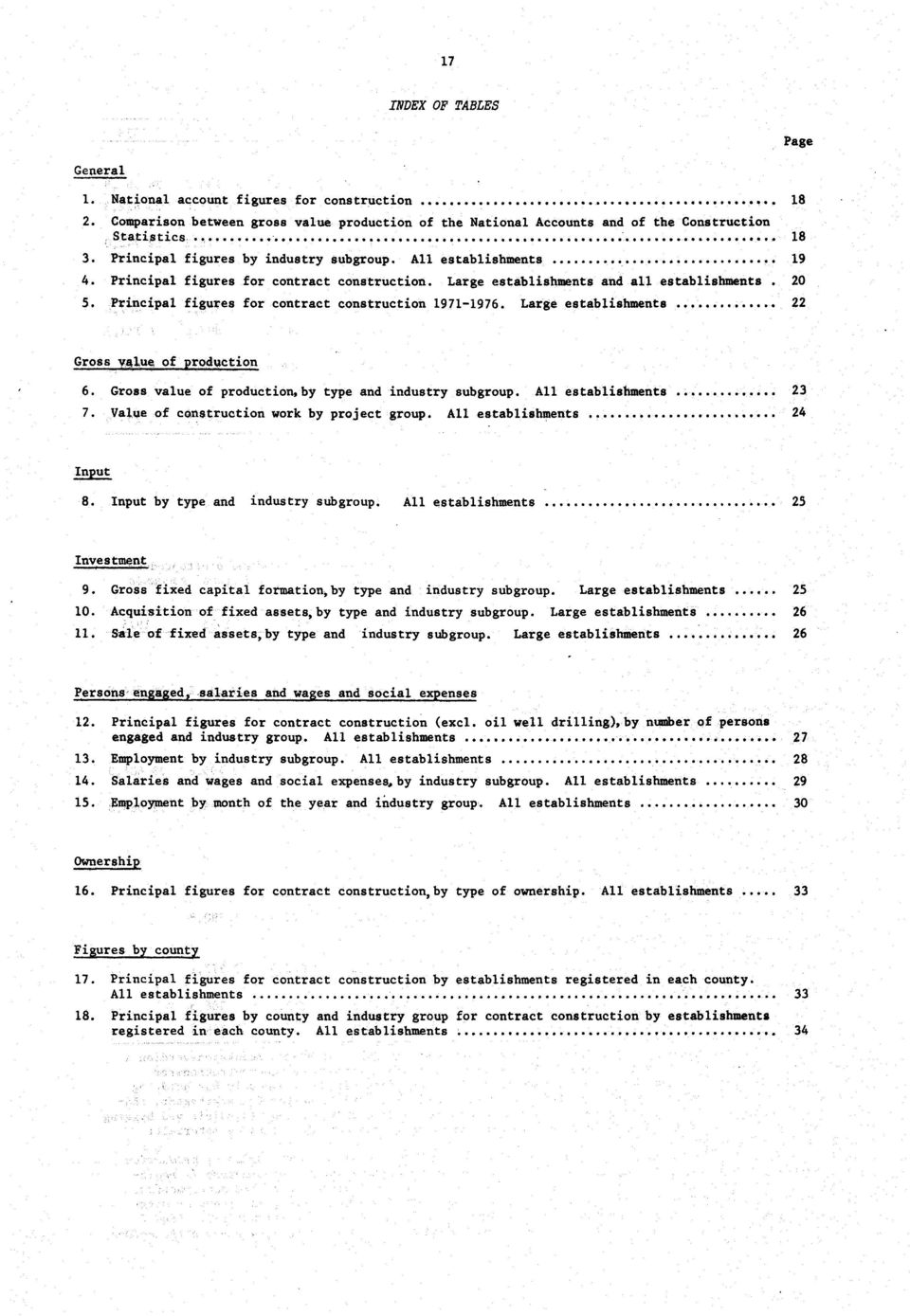 Principal figures for contract construction. Large establishments and all establishments. 20 5. Principal figures for contract construction 1971-1976. Large establishments OO.