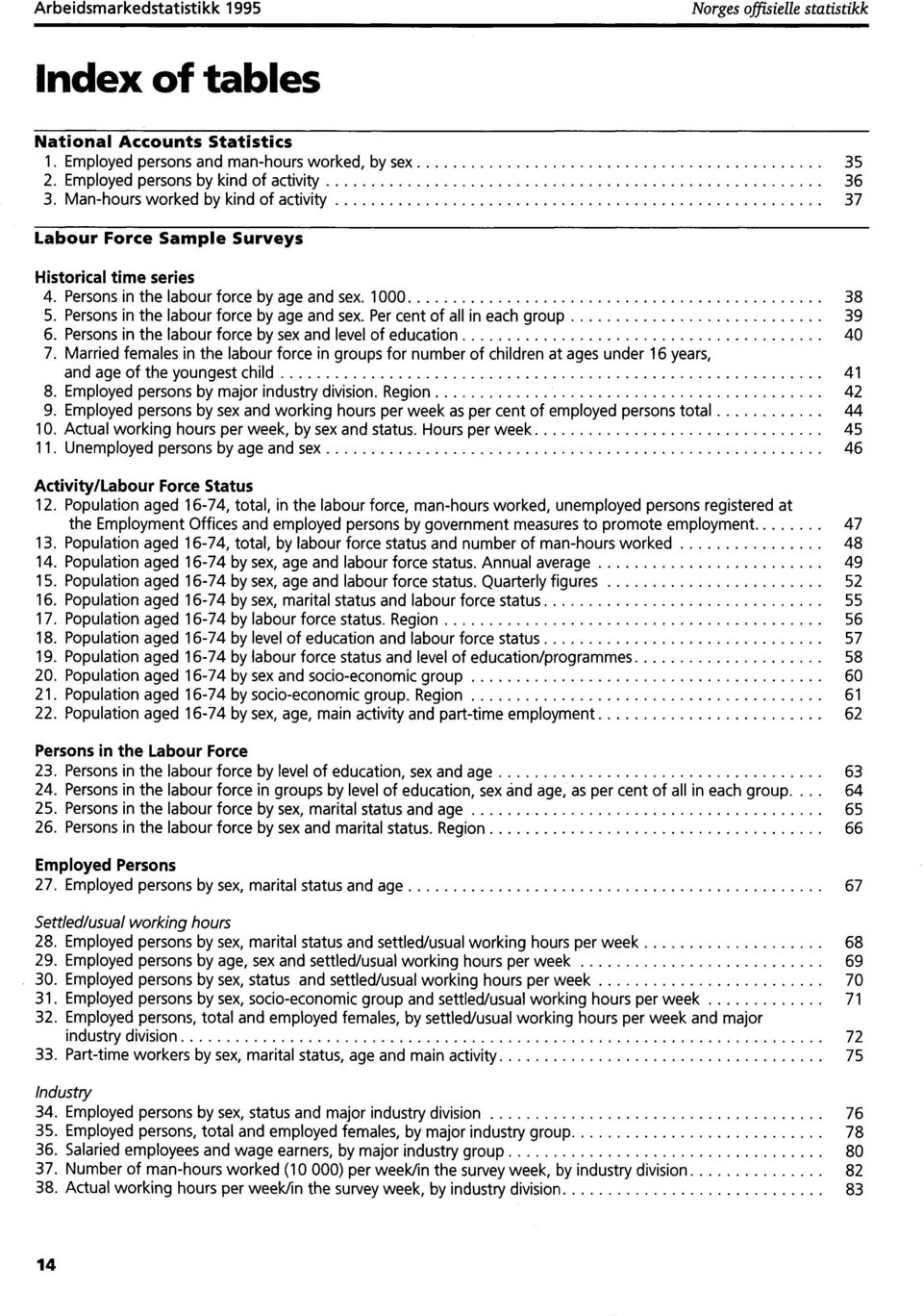 Persons in the labour force by sex and level of education 40 7. Married females in the labour force in groups for number of children at ages under 6 years, and age of the youngest child 4 8.