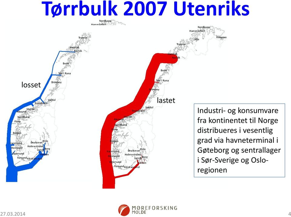 i vesentlig grad via havneterminal i Gøteborg og